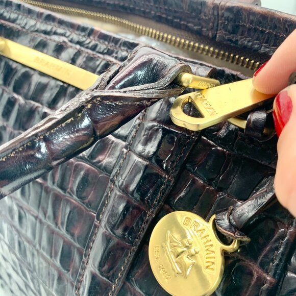 Brahmin Mini Asher Melbourne Brown Croc Embossed Leather Satchel - Picture 11 of 11
